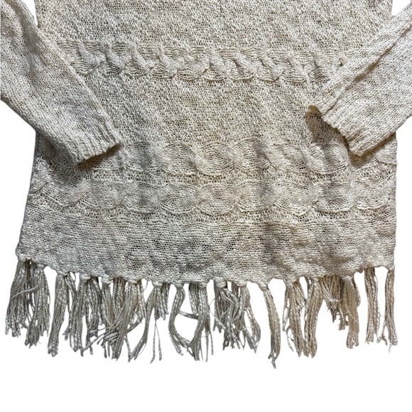Olivia Sky Cream Open-Knit Tassel Fringe Sweater - Size 1X - Picture 4 of 9